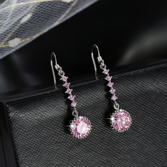 GlitzBlitz Jewelry - 2/$20!  Silver & Pink CZ Dangle Earrings